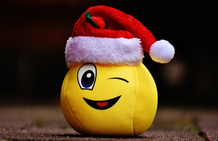 Різдво, смайлик, Смішний, сміятися, Подмігнуть, Санта hat, капелюх
