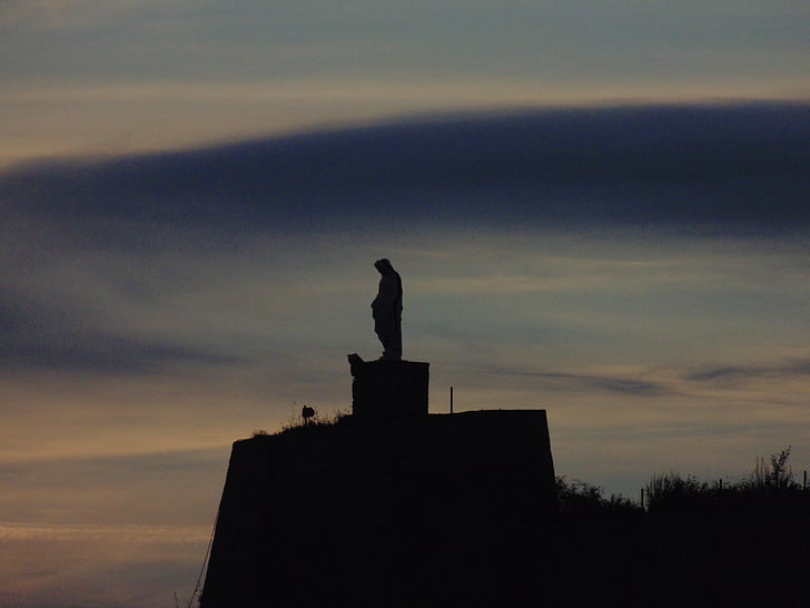 statue, profile, sunset, cloud, sky, clouds, horizon