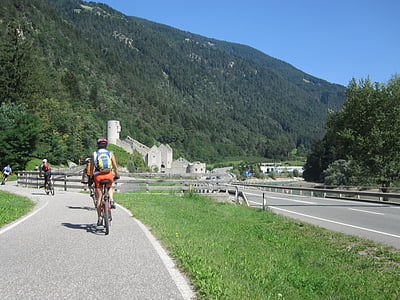 bjerge, Italien, cyklister, Transalp, hurtig, kørsel, væk