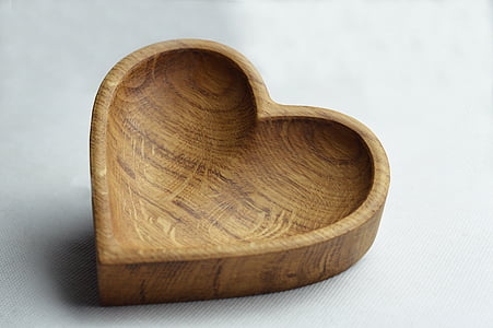 tazón de fuente, madera, corazón, amor