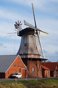 Mill, tepung mill, kincir angin, sayap, awan, biru, adegan pedesaan