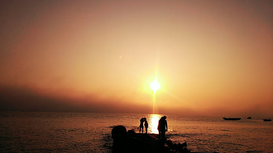 latar belakang, Xiamen, matahari terbenam, laut