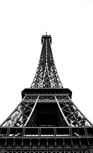 arkitektur, byggnad, infrastruktur, Eiffel, tornet, landmärke, svart och vitt