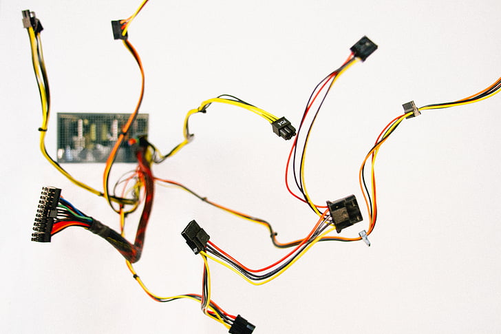 žlutá, černá, Elektronický, kabely, technologie, připojení, drát