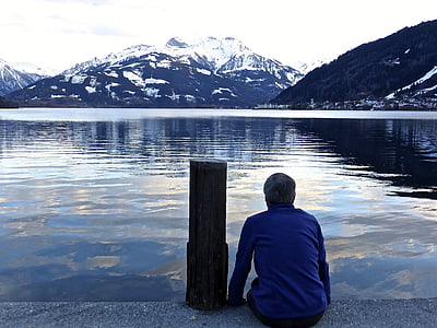 jazero, reflexie, samota, vody, modrá, hory, Sky