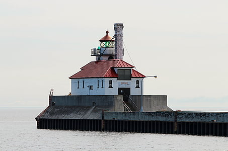 Lighthouse, södra vågbrytaren, Duluth minnesota, yttre ljus, Pier, Canal park, Lake superior