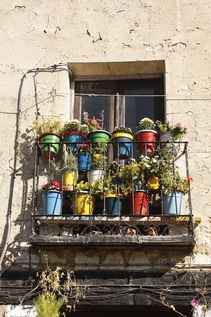 pots, colors, balcony, flowers