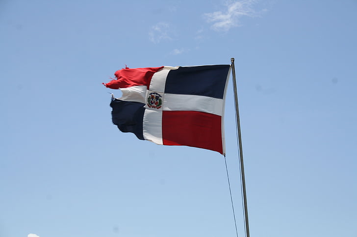República Dominicana, Bandeira, vento, Flutter, azul, vermelho, quebrado