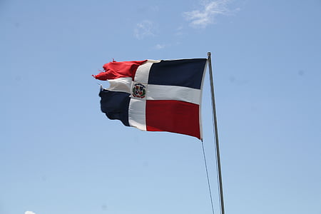 República Dominicana, Bandera, vent, aleteig, blau, vermell, trencat