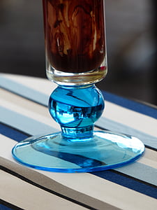 vetro, blu, gelato sundae, base in vetro, piedi, stand da pavimento