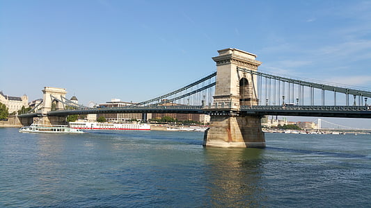 Budapest, Bridge, Kedjebron, Ungern, Donau, kedjan, monumentet