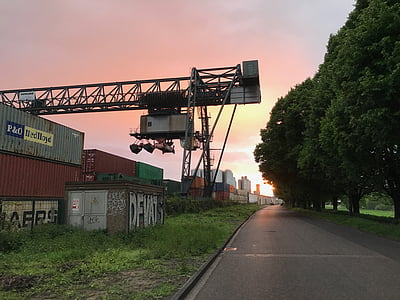konteiner, päike, tööstus, taevas, Sunset, õhtul, Port