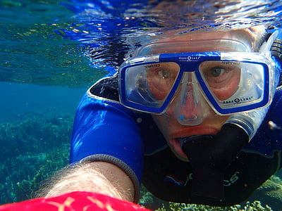 selfie, plongée en apnée, masque de plongée, vacances