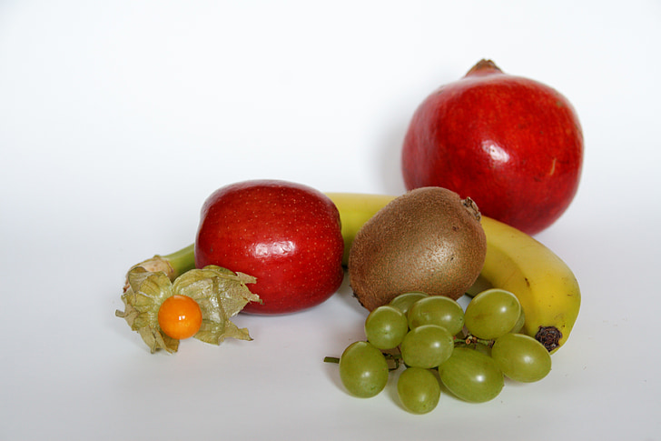 Alma, banán, szőlő, Physalis, gyümölcs, egészséges, vitaminok