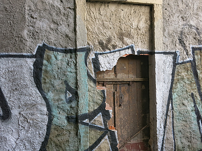 zeď, dveře, tajný klíč, skrytý, zdivo, graffiti