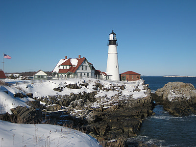 farol, Maine, litoral, oceano, Atlântico, Novo, Inglaterra