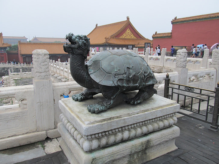 sköldpadda, Dragon, staty, templet guardian, templet, konst, Kina