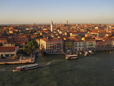 edificios, ciudad, Italia, puesta de sol, Venecia, viajes, paisaje urbano