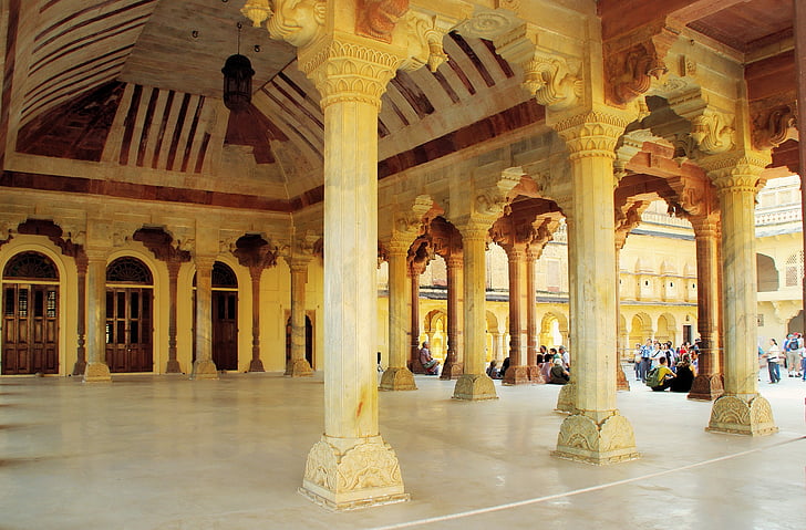 Índia, âmbar, Palácio, arquitetura, colunas, salão, património