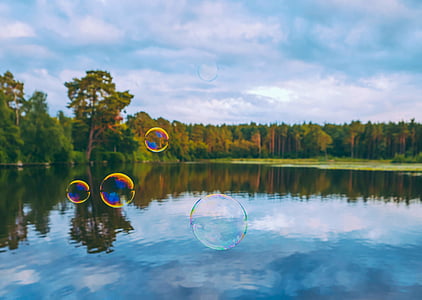 bolhas, flutuante, Início, Lago, dia, tempo, natureza