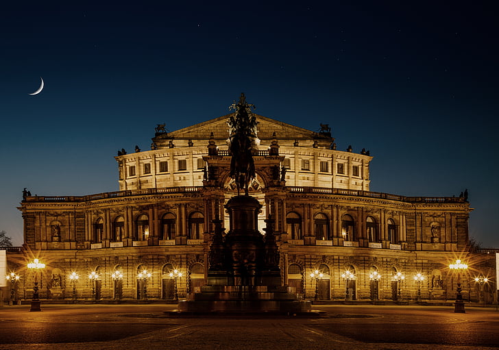 arhitektura, Njemačka, svjetla, spomenik, noć, Opera, reflektor
