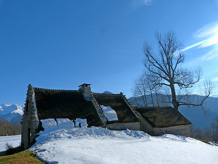 maison, Cottage, pour toiture, hiver, paysage d’hiver, neige, neigeux