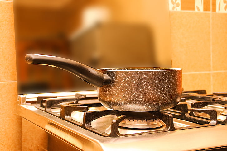 pan, kachel, brand, kokend water, keuken, afbeelding, warmte - temperatuur