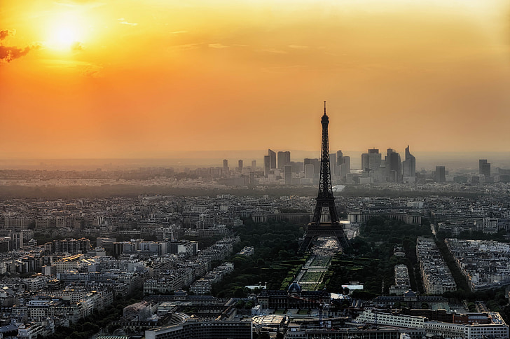 Paris, cakrawala, senja, pemandangan kota, senja, matahari terbenam, malam