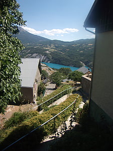 Sauze-du-lac, Hautes-alpes, dorp, Lake, Bergen, landschap, straten