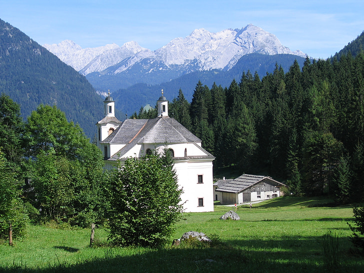 church, maria kirchenthal, landscape, forest, limestone alps, loferer steinberge