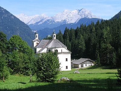 教会, 玛丽亚 kirchenthal, 景观, 森林, 石灰石阿尔卑斯, loferer steinberge