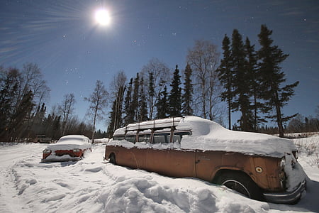 кола, стари коли, сняг, превозно средство, автомобилни, реколта, ретро