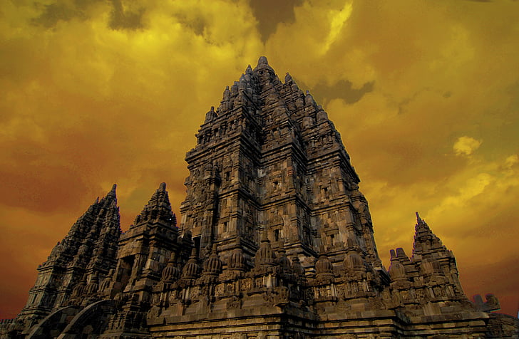 храма, prambanan, Java, Индонезия, религия, архитектура, облак - небе