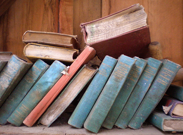 livros, velho, empoeirado, biblioteca, vintage, antiguidade, papel