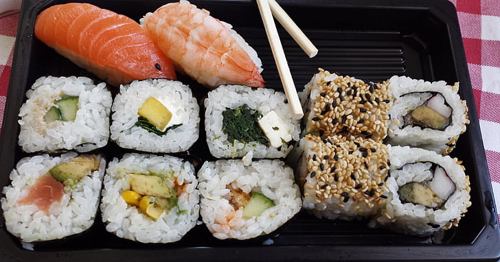 Sushi, boîte de sushi, l’Asie, poisson, riz, alimentaire, RAW