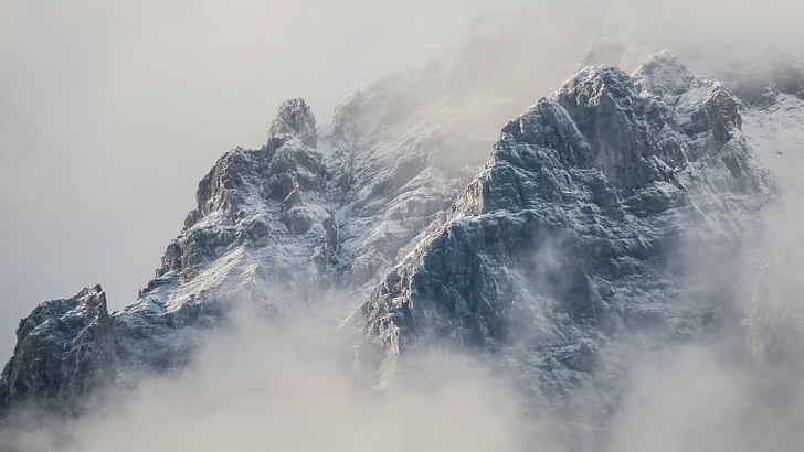 mountain, filled, fogs, cloud, mountain range, alp, winter