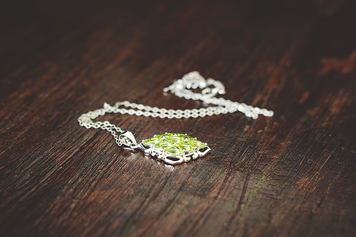 silver, green, pendant, necklace, chain, jewelry, fashion
