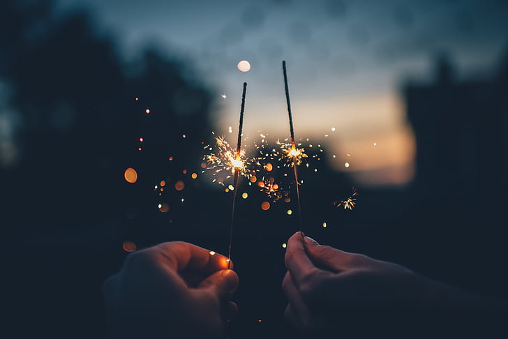 dark, fireworks, hands, lights, macro, sparklers, sparks