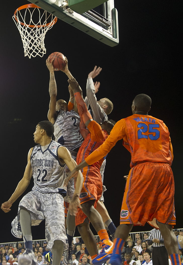 basket-ball, jeu, panier, cerceau, équipes, hoyas de l’Université de Georgetown, gator de l’Université de Floride