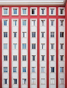 rød, hvid, beton, bygning, mønster, boliger, arkitektur bygning