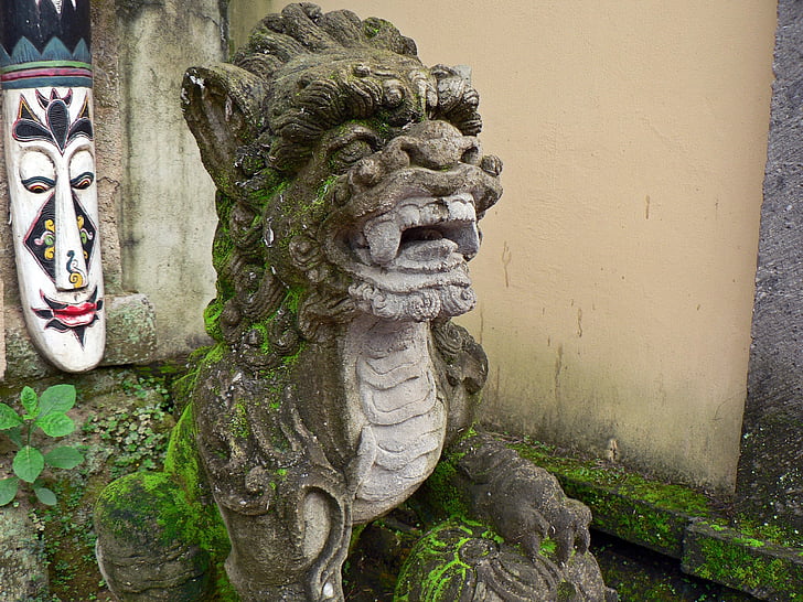 indonesia, bali, pagoda, sculptures, statues, guardian, dragon