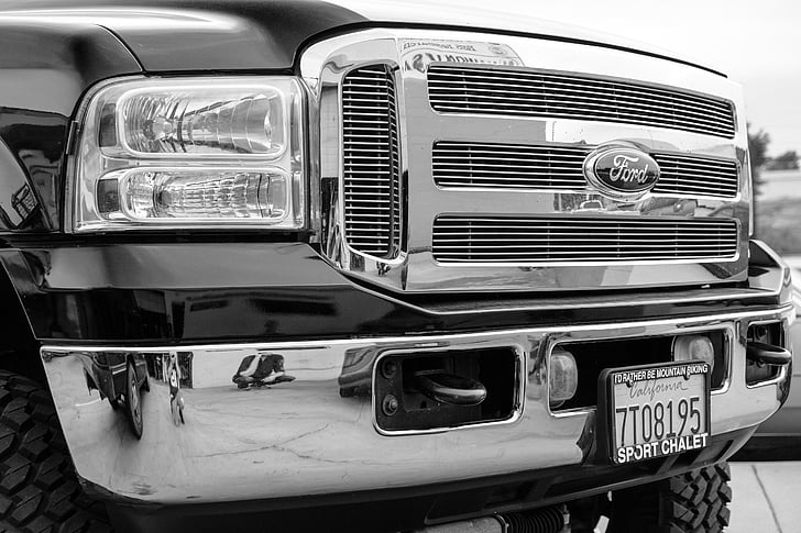 ford, truck, grill, black and white photography, transportation, vehicle, pick-up