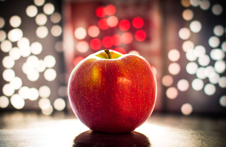 ябълка, Bokeh, плодове, Нощен светлини, Apple - плодове, червен, храна