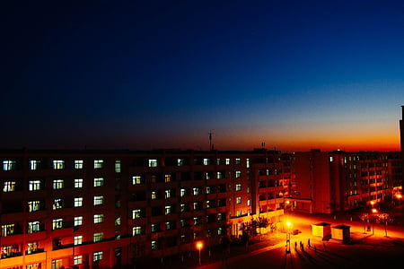 kampusu, nočni pogled, skupinski stavbe