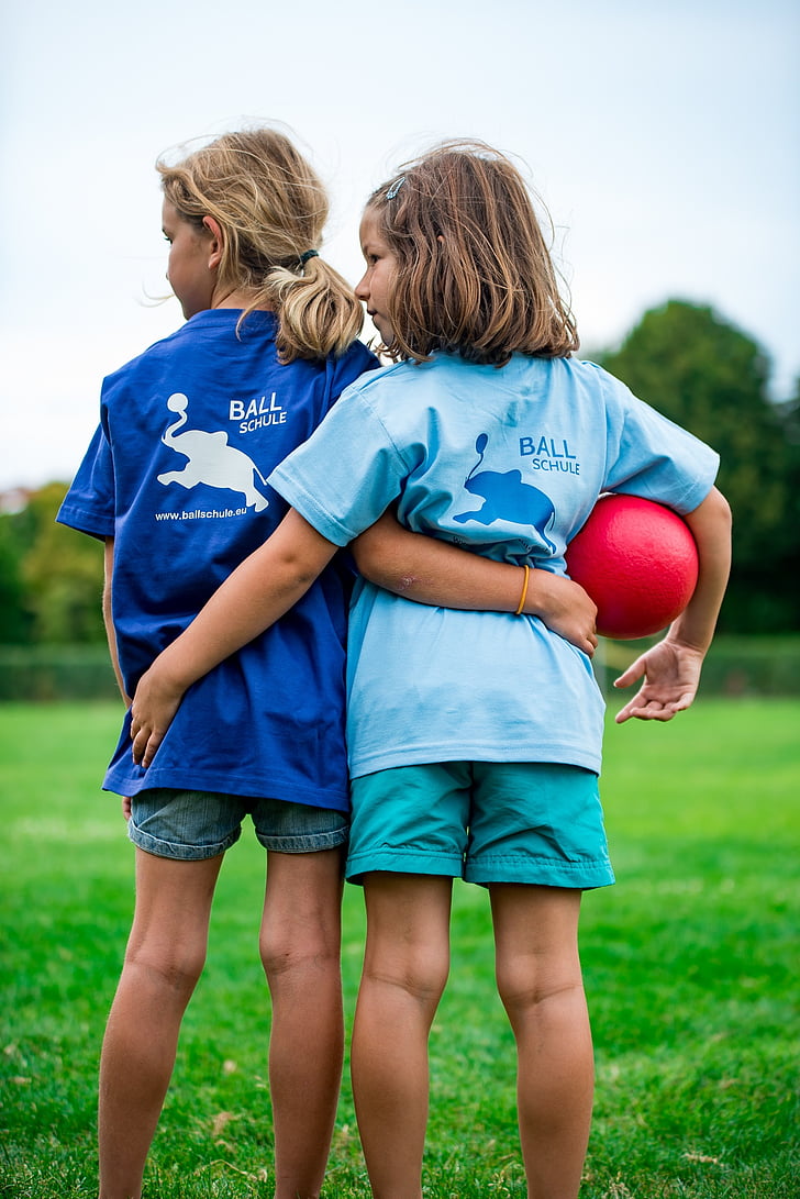 handball, children, back, riends, together, sport, training