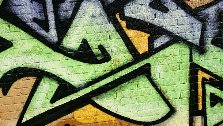 Graffiti, vegg, spray, murstein, fargerike
