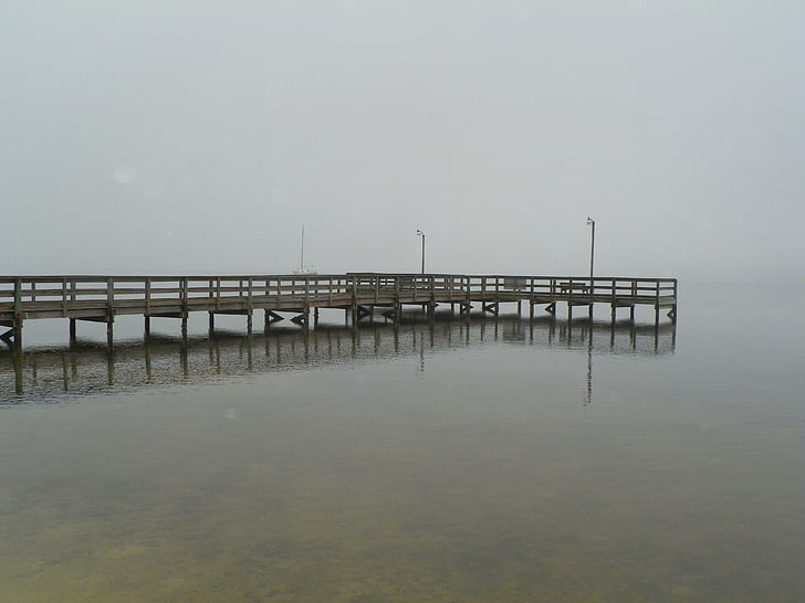 Pier, víz, köd, Időjárás, felhős, nap, természet