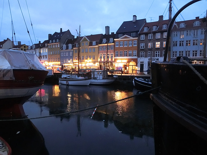 Копенхаген, порт, лодки, ветроходни кораби, Дания, Nyhavn