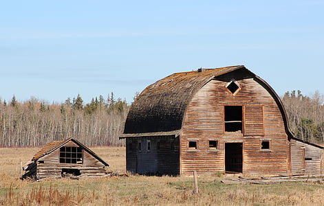 paisaje, granero, edificio, antiguo, madera, abandonado, estructura construida