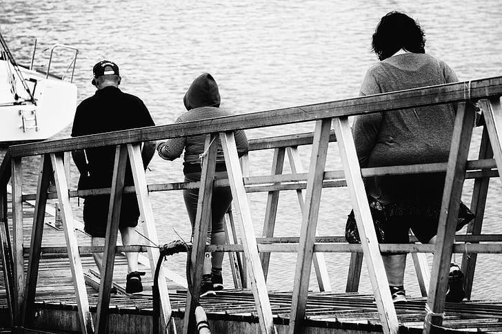 adulto, en blanco y negro, barco, puente, Cap, Grupo, Sudadera con capucha